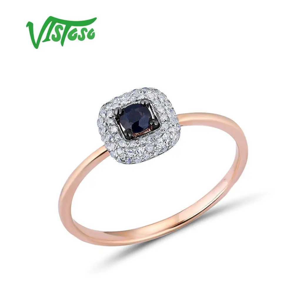 Кольцо VISTOSO Pure 14 K 585 розовое золото для женщин кольцо Сияющие алмазы, синий сапфир роскошное свадебное Помолвочное элегантные изысканные украшения