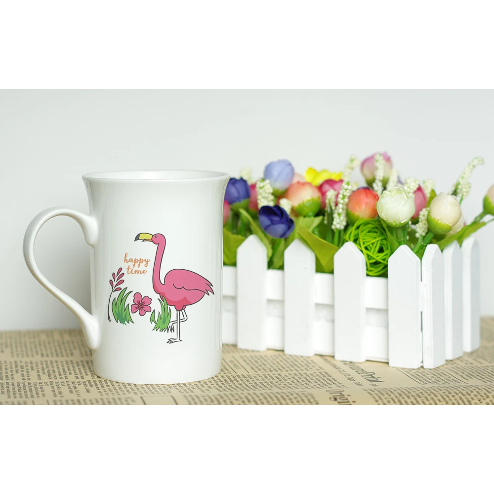 Happy Time Flamingo Gift Milk Cup Stylish Ceramic Coffee Mug Classic Photo Printed 330ml | Дом и сад