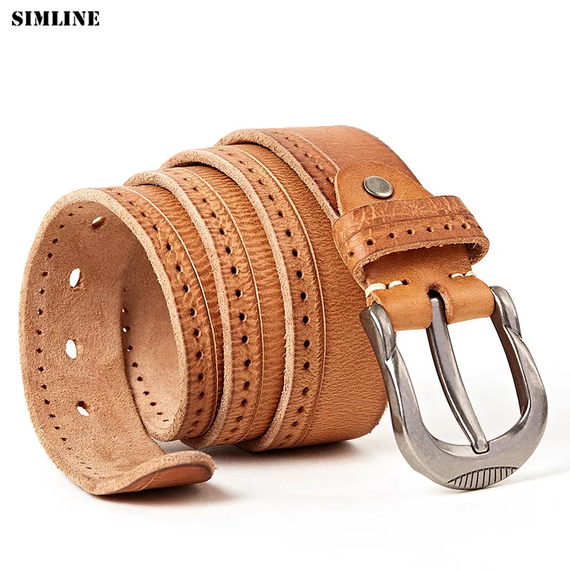 

High Quality Genuine Leather Belt Men Male Pin Buckle Luxury Designer Cowhide Belts Man Vintage Casual Strap Waistband For Jeans