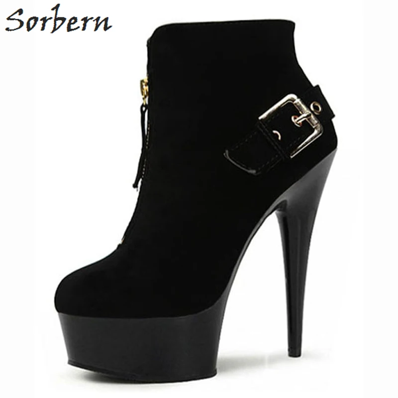 

Sorbern Black Ankle Boots For Women High Heels Ladies Party Shoes Unisex Platform Real Image Boots Fashion Ladies Boots