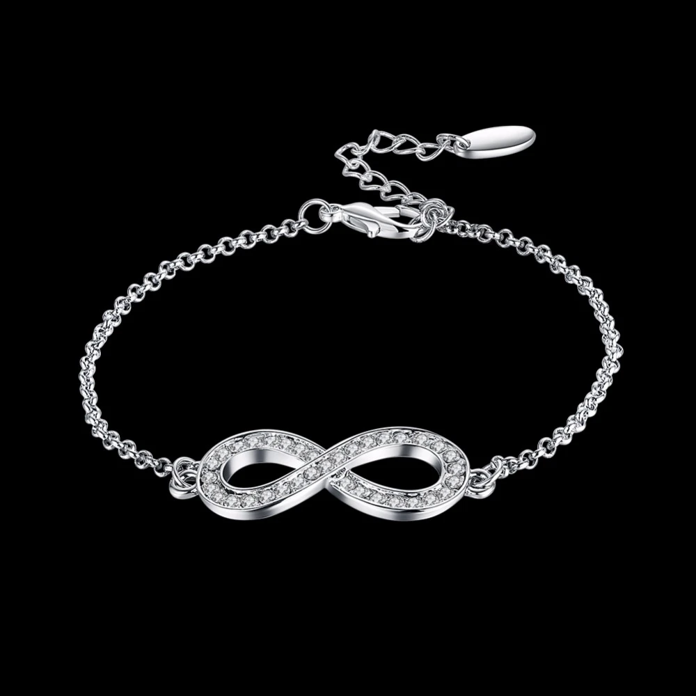 LEKANI,, 925 пробы, серебряный, Бесконечная любовь, бесконечность, цепочка, регулируемое звено, женский браслет, роскошный, серебряный, хорошее ювелирное изделие