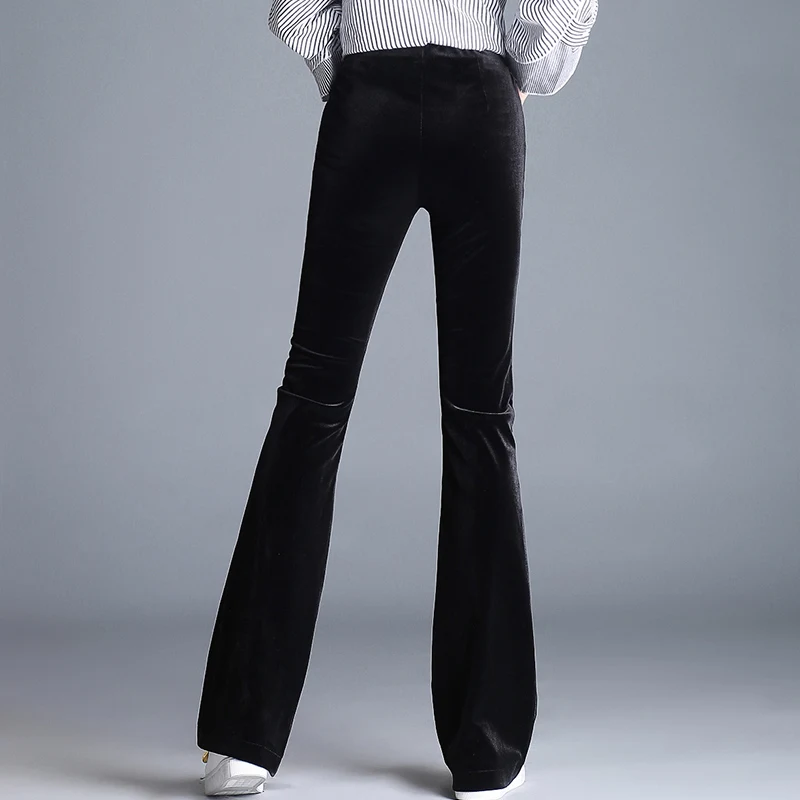Женские брюки с высокой талией pantalon femme черные повседневные широкими штанинами в