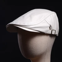 womens mens real leather hand crafted white peaked cap army beret newsboy hatscaps