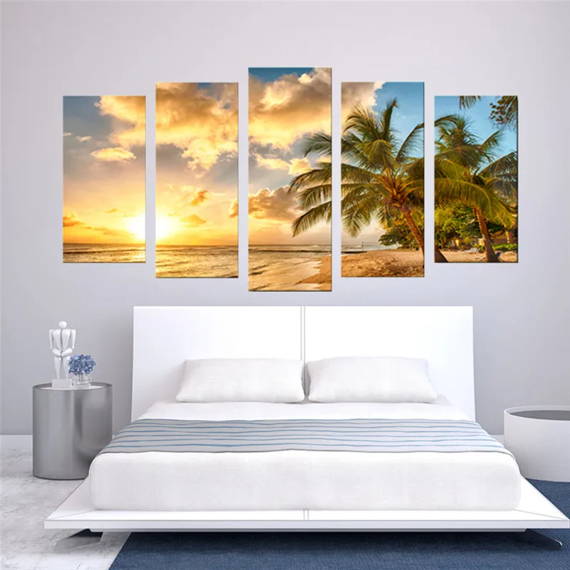. 5 панелей искусство уютное море Современный Морской пейзаж жикле холст печать