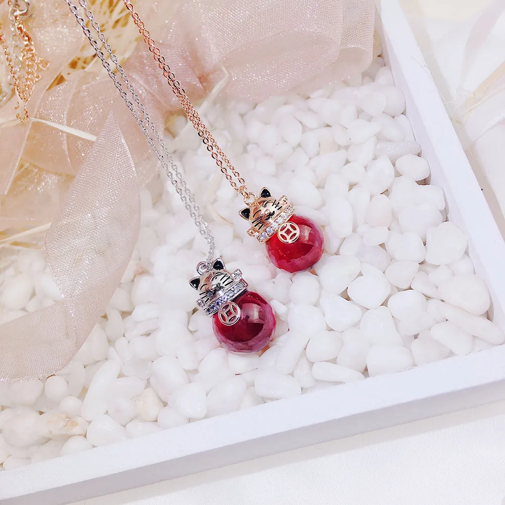 Женская цепочка для ключицы Lucky Red Cat Золотое и серебряное ожерелье с красным