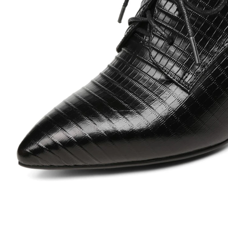 Murah ENMAYER Sepatu Hak Tinggi Ujung Runcing Sepatu Kantor Wanita Plus Ukuran Sepatu 34-43 Cross-Dasi Hitam Merah Pesta Pernikahan Sepatu