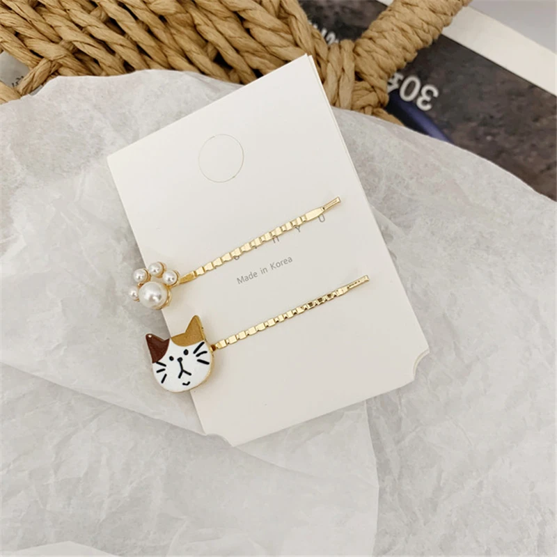 2 шт./компл. корейские модные женские металлические заколки для волос милые