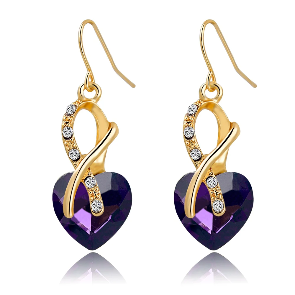 CHICVIE Gold Color Green Earrings With Stones for Women AAA Cubic Zirconia Crystal Heart Fashion Jewelry Pendientes | Украшения и