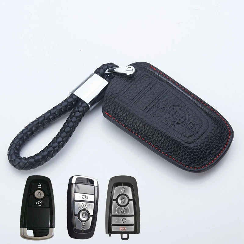 

Leather Key Fob Cover for Ford Mondeo 2017 Fusion 2018 Edge Explorer F150 Accessories Key Holder Case Remote Protective Shell
