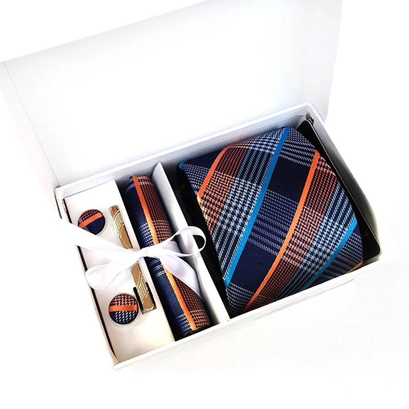 2017 New Tie Hanky Cuff Button Clip Set Men 8cm Business Suit Professional Tie Wedding Tie Gift Box