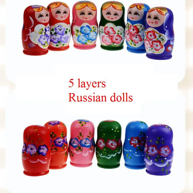 

Русские куклы 6 цветов, деревянные игрушки/детский набор, куклы матрешка 5 разных размеров, деревянные куклы марионетка, бесплатная доставка