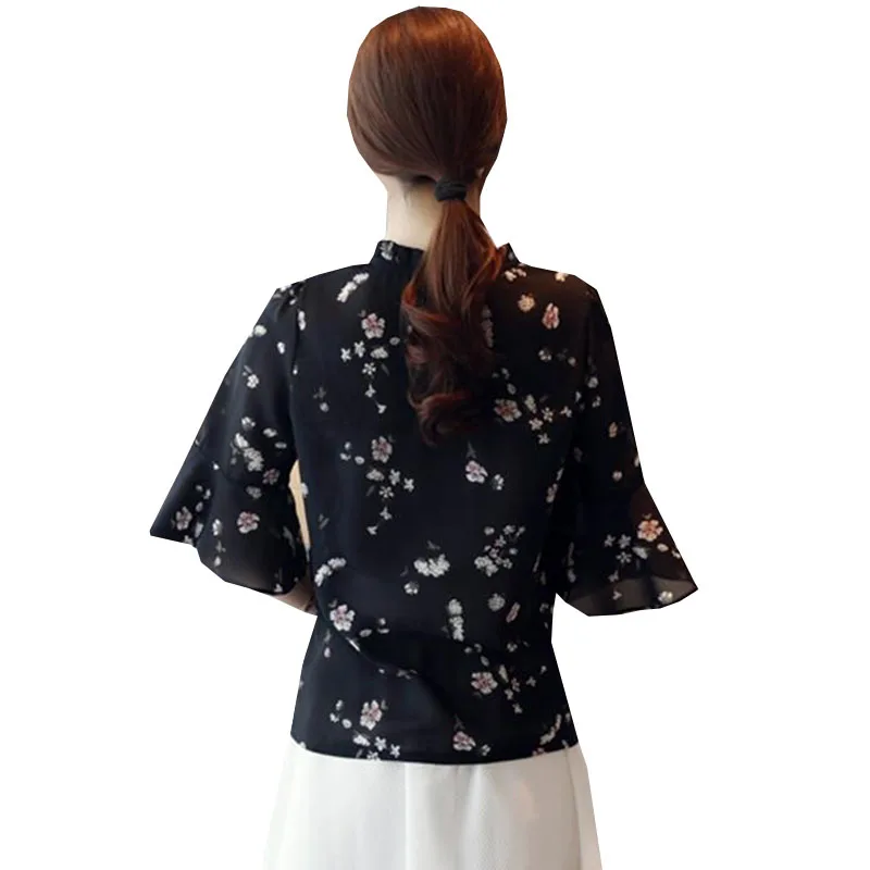 Новинка 2017 летняя шифоновая блузка с цветочным принтом женские повседневные