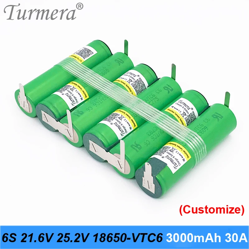 Комплект батарей 6s 21 6 в 25 2 18650 vtc6 3000 мАч 30 А паяльная батарея для шуруповерта shurik и