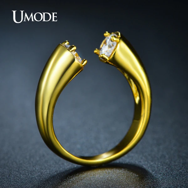 Umode уникальный высокая польский обход кольца кубического циркония 18 К желтого