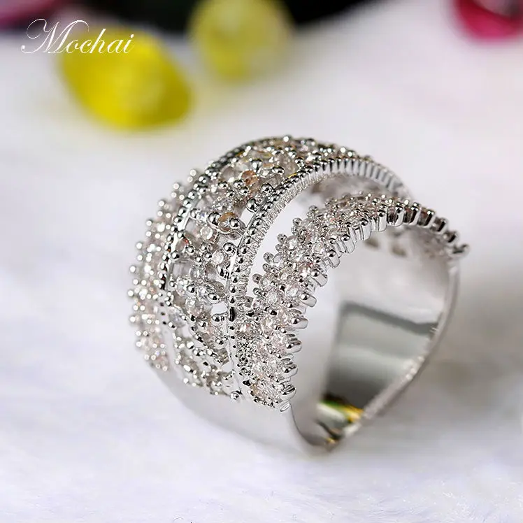 Фото Mocai винтажное Открытое кольцо с фианитом для женщин большие кольца золотого