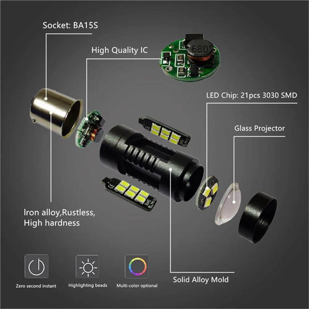 Светодиодная лампа BA15S P21W 2 шт. 1156 R5W 21 3030SMD автоматический светильник заднего хода