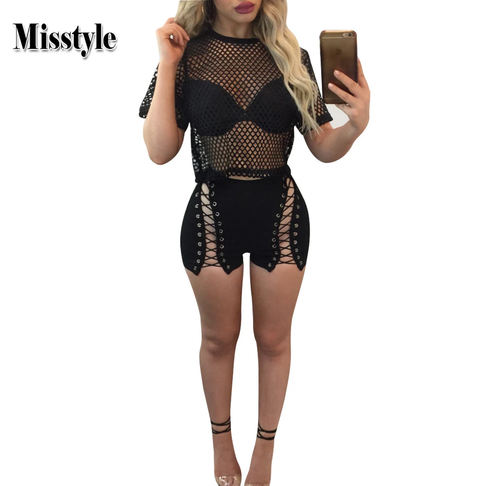 MISSTYLE лето комплект из двух предметов пикантные Для женщин шорты Прозрачная