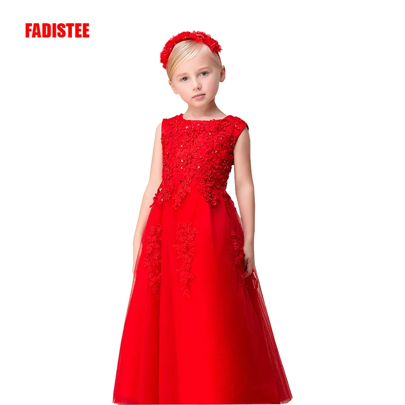 Новое поступление, Красивые Платья с цветочным узором для девочек, платье для маленьких девочек с аппликацией из бисера, Длинные Стильные платья в пол