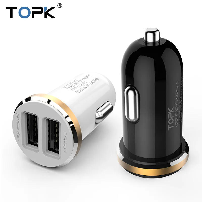 TOPK оригинал 5 В 2 А два порта мини USB автомобильное зарядное устройство быстрая