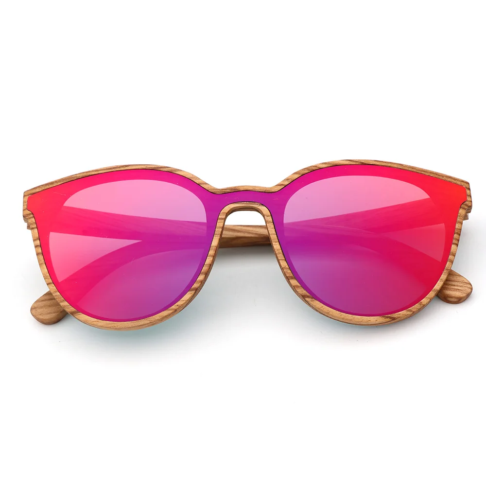pink lens BerWer новые деревянные очки Для женщин Для мужчин круглый бамбуковые солнцезащитные очки Зебра очки с деревянной оправой поляризованные линзы Винтажные Солнцезащитные Очки - Цвет линз: pink lens