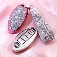 fashion luxury diamond crystal shining car key case cover for nissan 370z altima gt r maxima murano rogue sentra auto keyshell