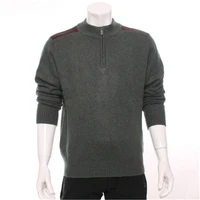100goat cashmere zipper turtleneck knit men new fashion solid pullover sweater spliced elbow red 3color s 2xl