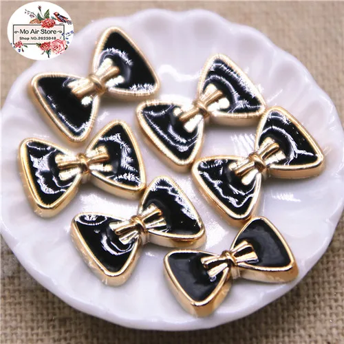black 50pcs 50 шт. 10x14 мм бант Нежный белый/черный пуговицы домашний сад ремесла Кабошон Скрапбукинг DIY аксессуары - Цвет: black 50pcs