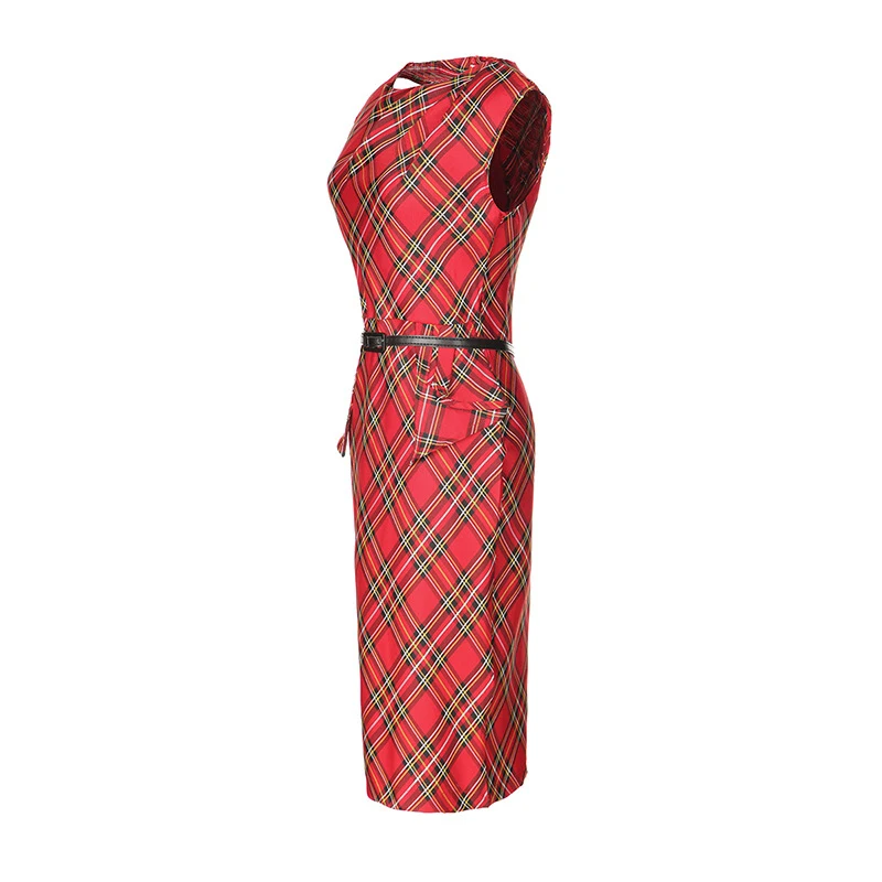 Элегантное красное клетчатое женское вечернее платье карандаш летнее без