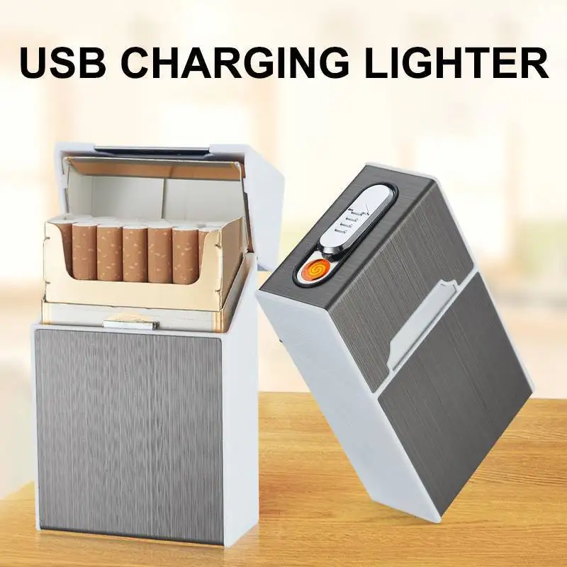 Creative Portable 100x60x30mm Zinc Alloy 20 Sticks Men Woman thin Cigarette Case box with Lighter USB charge cigarette lighter | Дом и сад