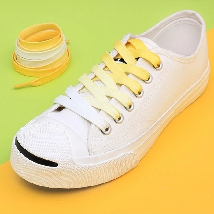 95cm Flat Color Gradient Changing Colors Shoe Laces Rainbow Print Flat Canvas Shoelace Shoes Casual Chromatic Colour Shoelaces - Цвет: 2