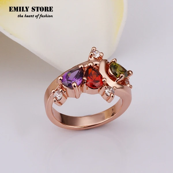 Emily Fashion Classic Rings Gold Plated Top Quality with Genuine Austrian Crystals Colorful Shinning Stone Jewelry | Украшения и