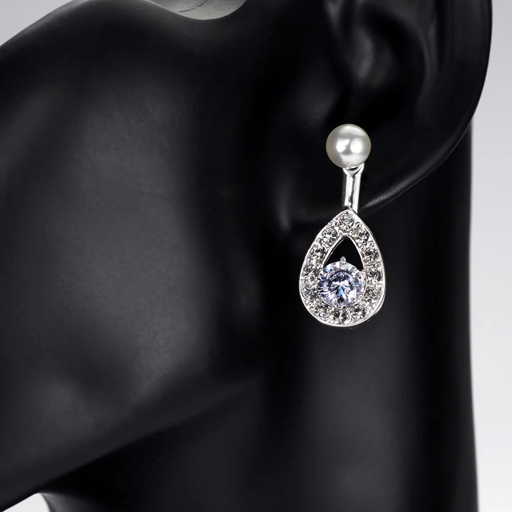 Женские серьги капельки Neoglory обручальные с фианитом и жемчугом гипоаллергенные