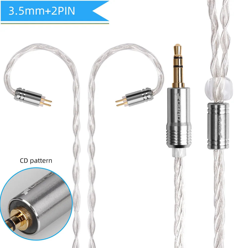 silver 3.5mm 2pin FDBRO 8 core MMCX IE80 A2DC IM 2pin наушники кабель 2,5/3,5/4,4 мм с серебряным покрытием гарнитуры аудио провода LS50 LS70 LS200 LS30 - Цвет: silver 3.5mm 2pin