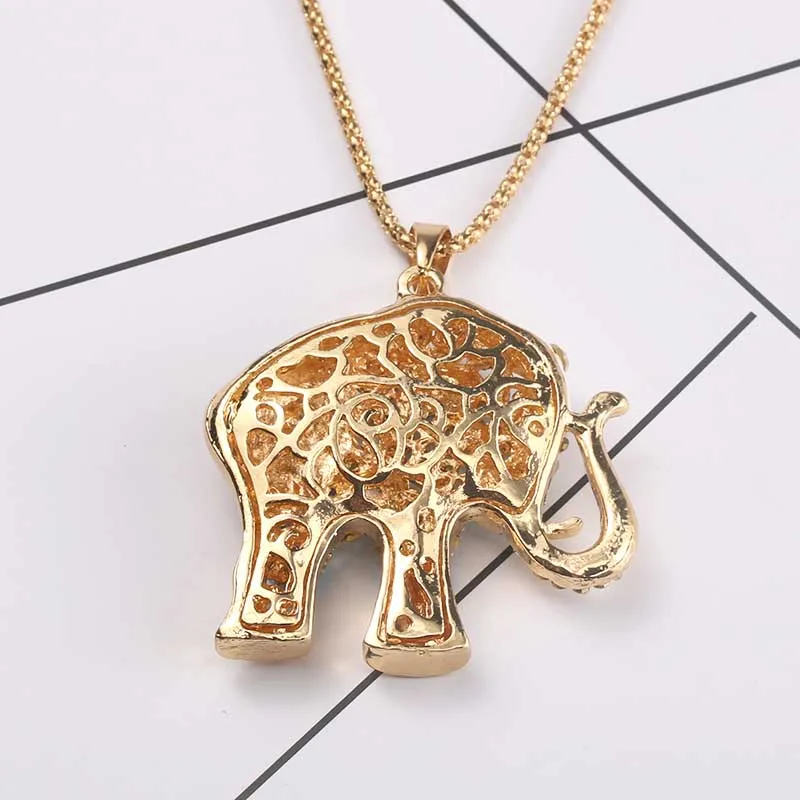 Милое голубое ожерелье с большим кристаллом слона подвеской со стразами длинное цепочкой для женщин