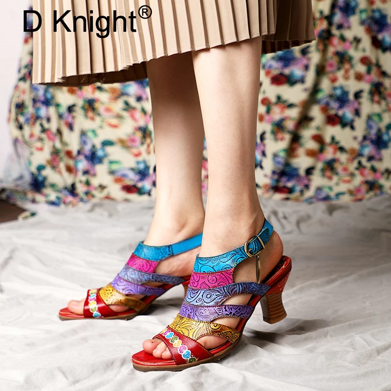 

Богемные женские босоножки на высоком каблуке, босоножки ручной работы разных цветов в полоску, женские сандалии с ремешком на щиколотке, ж...