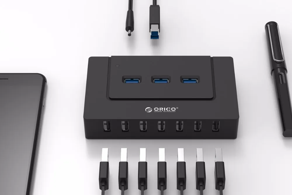 ORICO USB 2,0/3,0 концентратор 10 портов usb-хаб 5 Гбит/с адаптер питания высокоскоростной сплиттер адаптер для ПК LaptopNotebook-черный