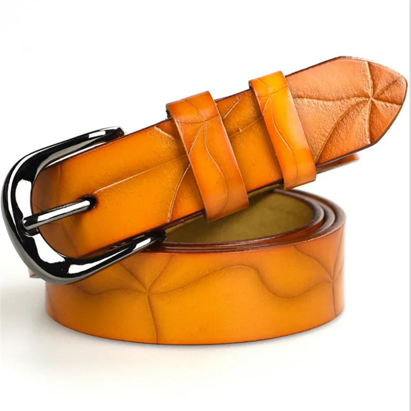 Женские Натуральная кожа ремень с тиснением Candy Color Ретро Леди Vintage 6 color pin пряжки