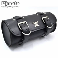 motorcycle saddlebags pu leather front fork tail tool bag luggage for chopper bobber cruiser sportster xl 883 1200