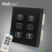 free customize double remote curtain switch wallpad black glass 6 gangs control 2 curtain window blind wireless remote switch