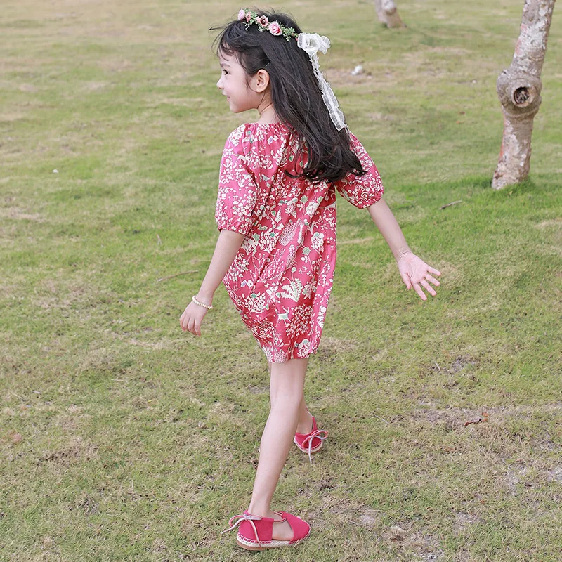 2019 Summer New Korean Girls⟺shion Cotton Short Sleeve Children's Broken Flower Dresses Lovely Retro Dress | Детская одежда и