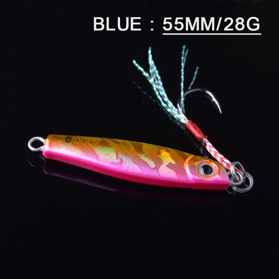 pink 55mm 28g TOMA 1 шт./лот, мини-джиг, медленный шаг, приманка для джига, 7 г, 14 г, 28 г, 40 г, длинный литой металлический рыболовный джиг, Тонущая Морская Рыбалка снасти - Цвет: pink 55mm 28g