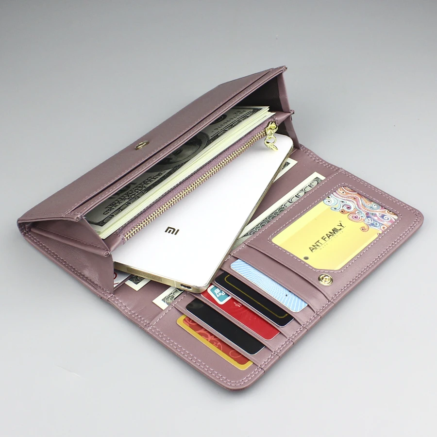 Женский Длинный кошелек из натуральной кожи 3 сложения на застежке с отделением