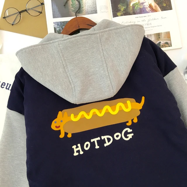 Винтажная забавная женская зимняя длинная куртка Hotdog с гамбургером свободная