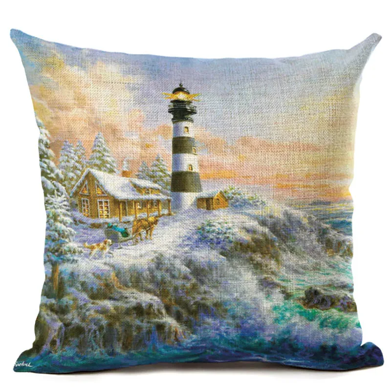 Рождественский подарок наволочка для подушки белый Снежный городок квадратное