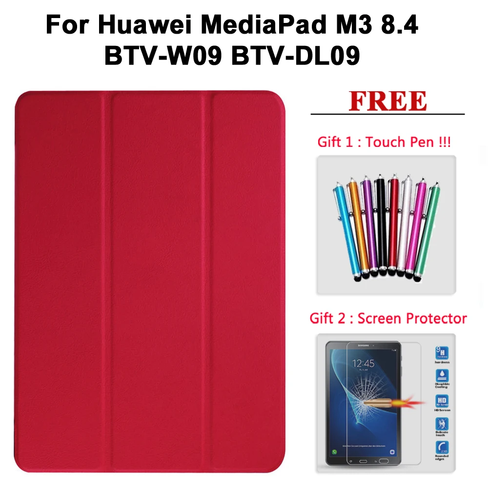 Защита экрана стекло+ чехол для huawei MediaPad M2 8,0/Медиа Pad M3 8,4/M3 Lite 8,0/M3 Lite 10,1 PU кожаный чехол - Цвет: M3 8.4 hong