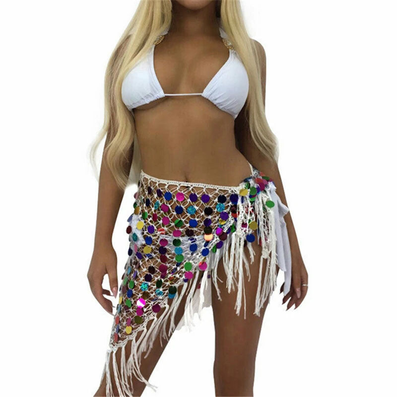 

Cover Up Beach Woman Summer Skirt Bathing Suit Cover Ups Biquinis Feminino 2019 Tassel Hollow Out Beach Dress Women Skirt Scarf