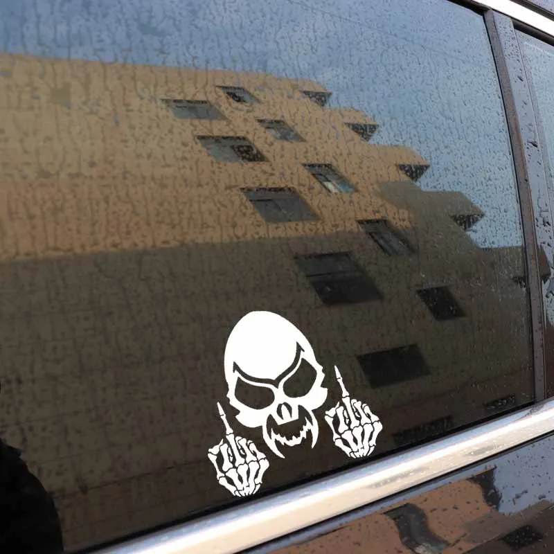 

YJZT 17.8CM*17.8CM Personality Skull Vinyl Decal Middle Finger Car Sticker Black/Silver C3-1927