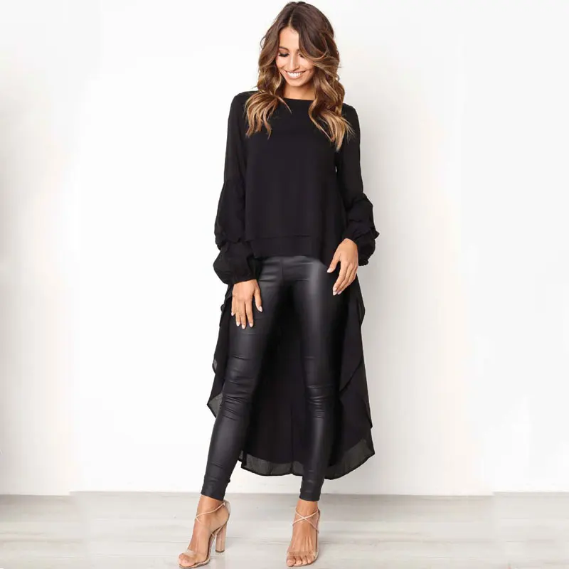 Autumn Sexy Loose Dress Asymmetrical Shirt Women Ruffle Dresses Long sleeve Clothing Female Patchwork Ladies | Женская одежда