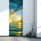 Современный дизайн, дверная наклейка на закат океана, 3D водонепроницаемые виниловые обои из ПВХ, наклейка сделай сам, роспись, искусство для гостиной, спальни, домашний декор