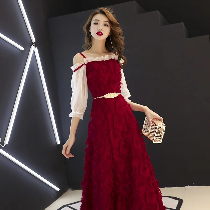 Элегантное бордовое азиатское длинное платье Vestidos Chinos Восточное Ципао вечернее